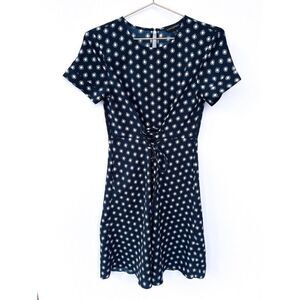 Banana Republic Factory Navy Blue Short Sleeve White Dot Print Lace Up Dress 0